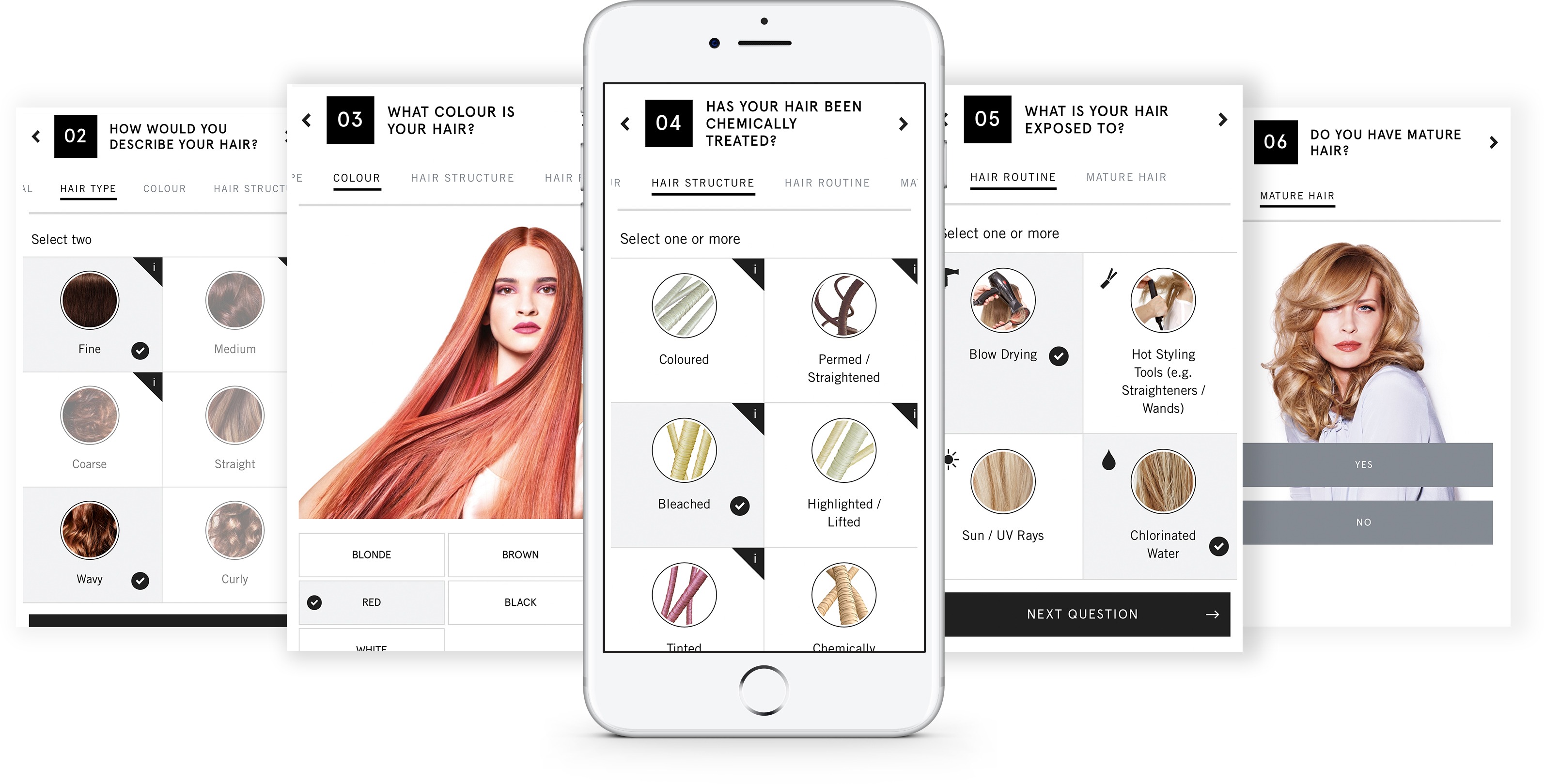 Hair Expert Product Advisor mobile screens